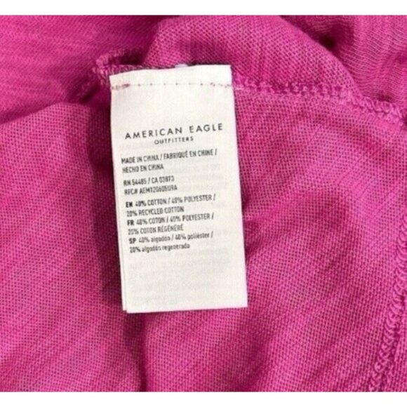 American Eagle Women's Oversized V-Neck Tee Magenta Tie Back Raw Seams S - Picture 6 of 12